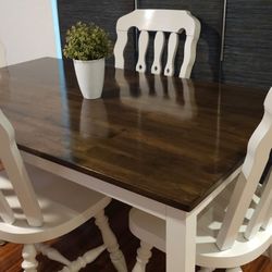 Farmhouse Real Solid Wood Dining Table with 4 Sturdy Chairs.

60" x 36" x 30.5" H