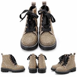 Women’s Gold & Black Lace-Up Ankle Boots – Stylish Casual Fashion Boots”