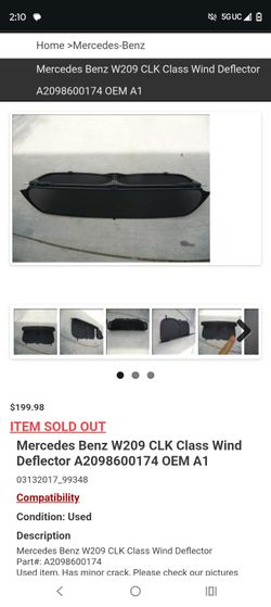 Mercedes Benz W209 CLK Class Wind Deflector A2098600174 OEM A1