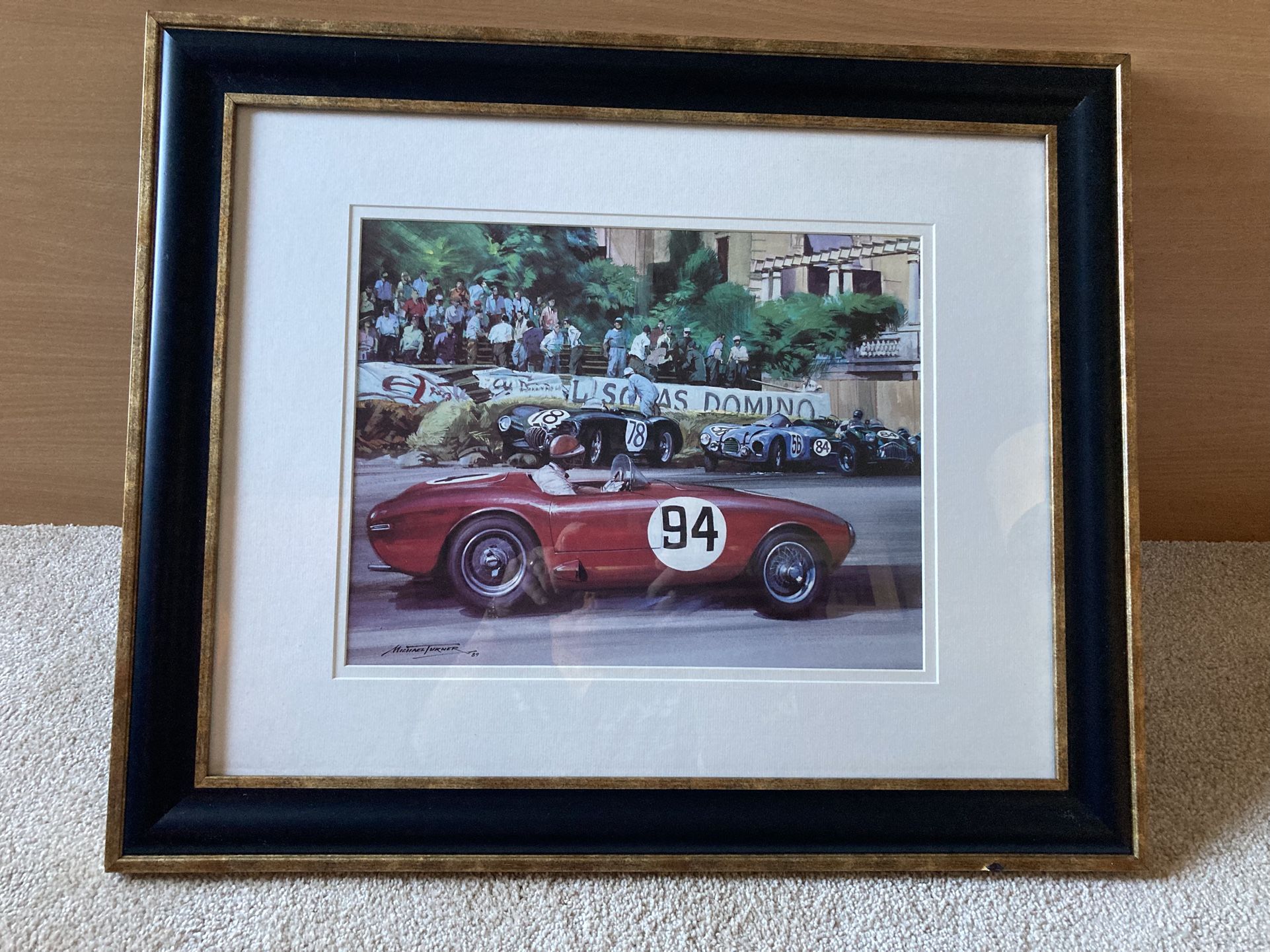 Michael Turner Print Of Race Car preowned, 1989 framed 23.5" x 19.5 "