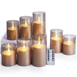 Flameless Pillar Candles Battery Operated Set of 8, Fake Candles with Acryl