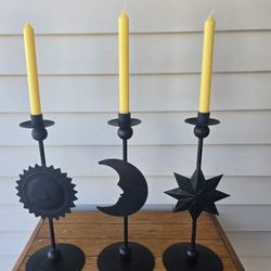 Sun, Moon, Stars, Metal Candlesticks, Candle Holders, W/Candles, Home Decor