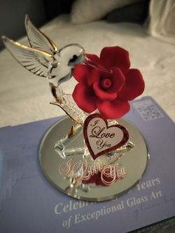 Glass Hummingbird and Rose "I Love You" Figurine