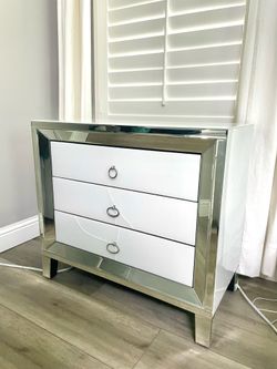 3 drawer glass night stand - white/mirrored