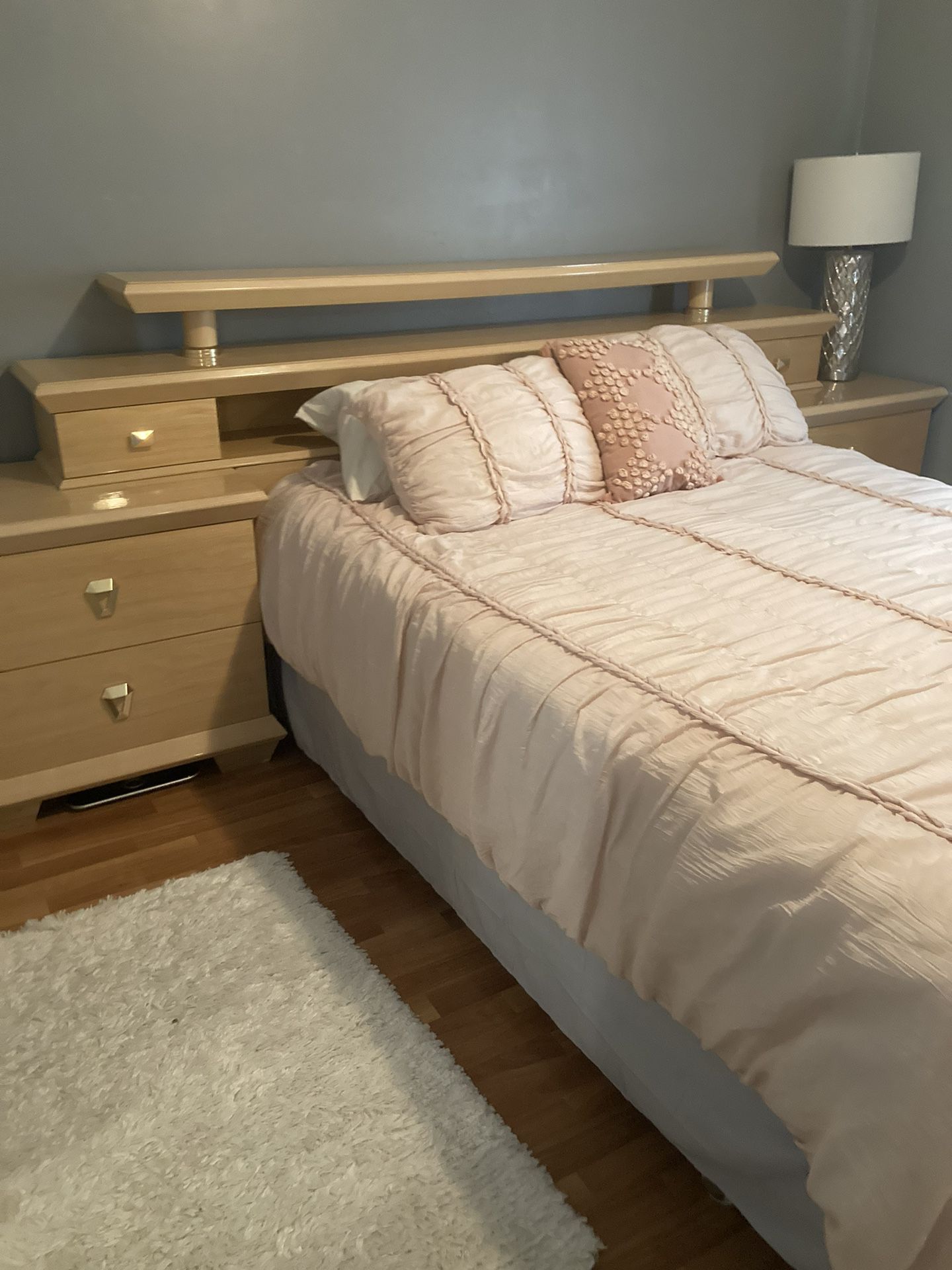 Queen bed with mattress drawers and mirror