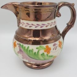 Copper Lustre Hand-Painted Green Grass Creamer Pitcher