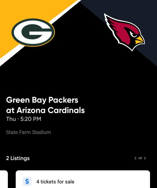 Cards Vs Green Bay 4 Tickets For Sale Togetber