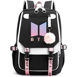 Kpop Bts School Backpack Merchandise, Features USB and Audio Cable Interface Breakers, Suitable For Students, Bts Laptop Bts and Casual Backpack