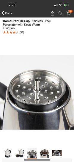 HomeCraft 10-Cup Stainless Steel Percolator with Keep Warm