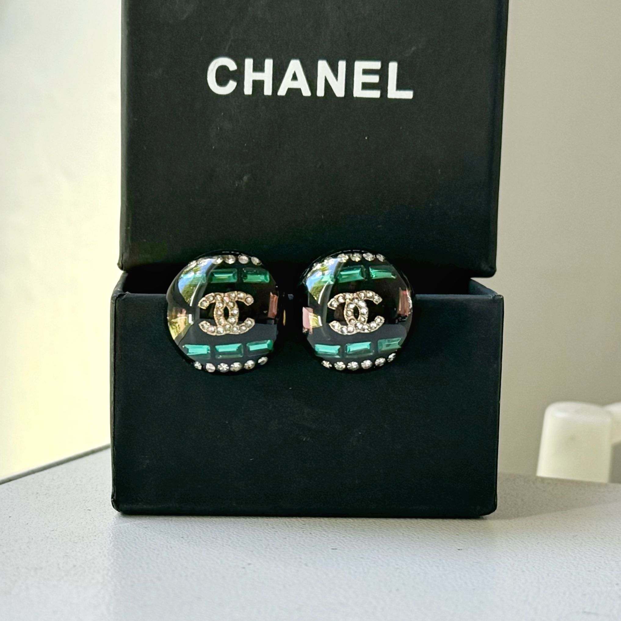 Authentic RARE Chanel Lucite Multi Colored CC post Earrings