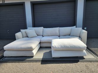 Beige Mario Capasa Feathers Sectional Couch with Ottoman