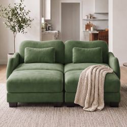 Rosedale 71" 4-Pieces Chenille Curve Design Modular Sofa with 2 Ottomans