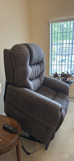 Gray faux suede power lift recliner