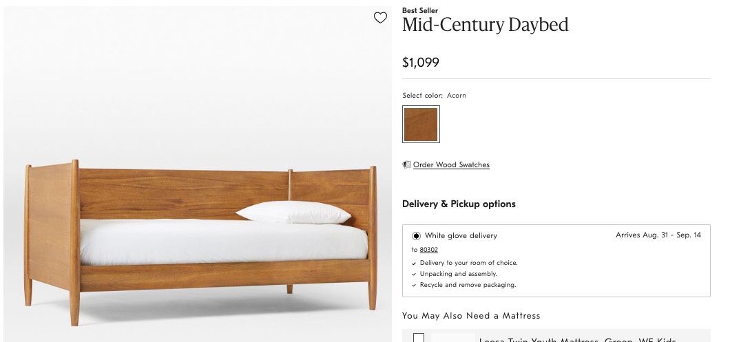 West Elm Daybed In Acorn