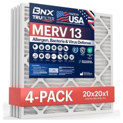 New 4 Pack Unopened BNX Trufilter MERV 13 AC Furnace Filter Made USA