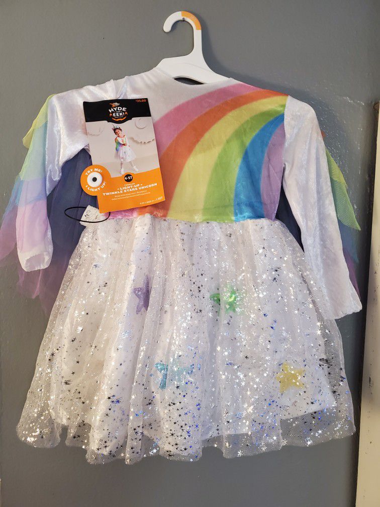 New Girls  Light Up Rainbow Unicorn  Dress with Headpiece 4-5T -