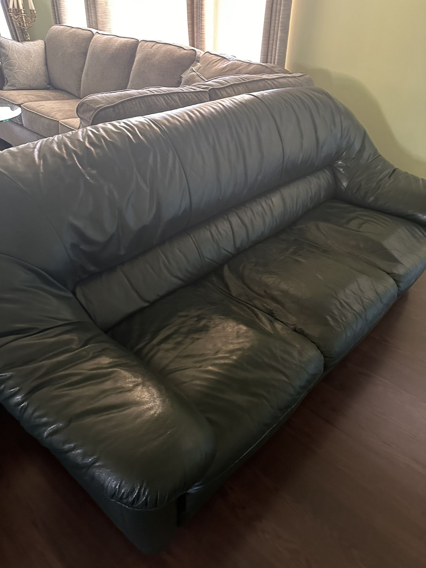 Leather Sofa, Dark Green, $45 Has One Rip Spot