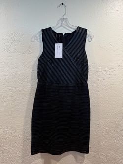 Brand New Leather Black Striped Sleeveless Dress