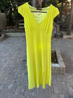 Caution To The Wind Neon Lime V-Neck Dress Size S