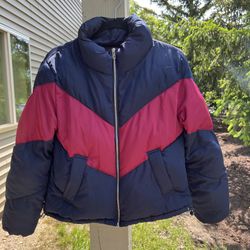 Ladies Zip jacket LOVE TREE Puffer Navy and Maroon
