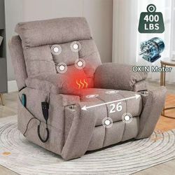 Oversized Dual OKIN Motor Chenille Recliner LiftSofa with Massage Heating and Assisted Standing