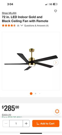 MLiAN 72 in. LED Indoor Gold and Black Ceiling Fan with Remote