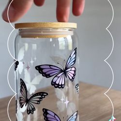 Libbey Glass Can Cup Butterflies 