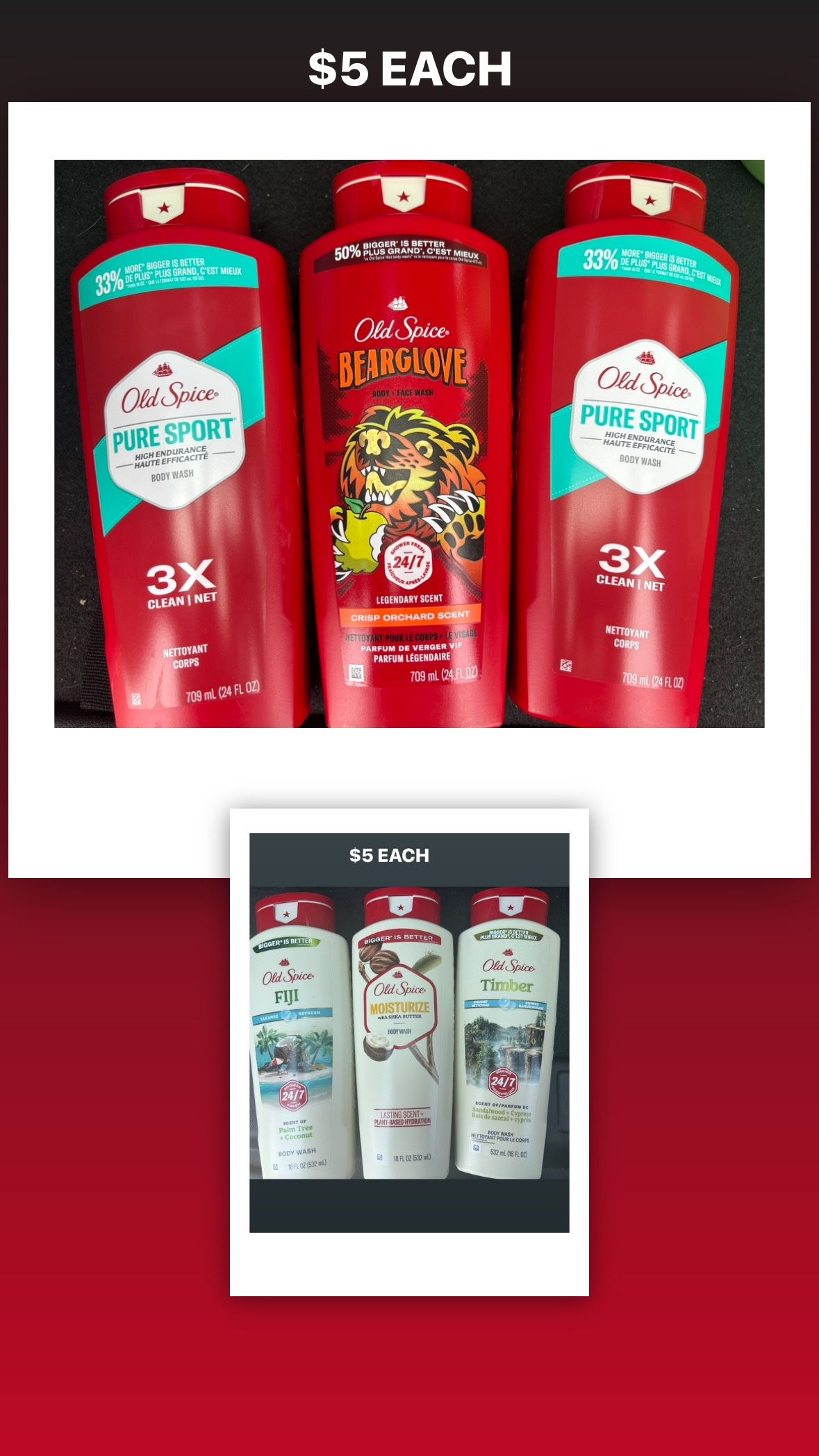 Old Spice Body Wash $5 Each Cash Only Pickup Only