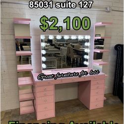 Impressions Vanity With Mirror And Shelves Pink Brand New