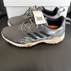 ADIDAS CODECHAOS SPIKELESS GOLF SHOES NEW GRAY/WHITE /w Orange Trim MEN’S SZ 9 1/2 Very Comfortable Brand NIB