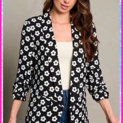 FLORAL PRINT BLAZER Black