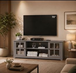 Farmhouse TV Stand for TVs up to 70", Media Entertainment Center with Adjustable Shelves and Large Storage Cabinets, for Living Room