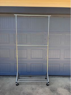 Heavy Duty Clothes Rack 860LBS – Rolling Double Rod Garment Rack with Shelves