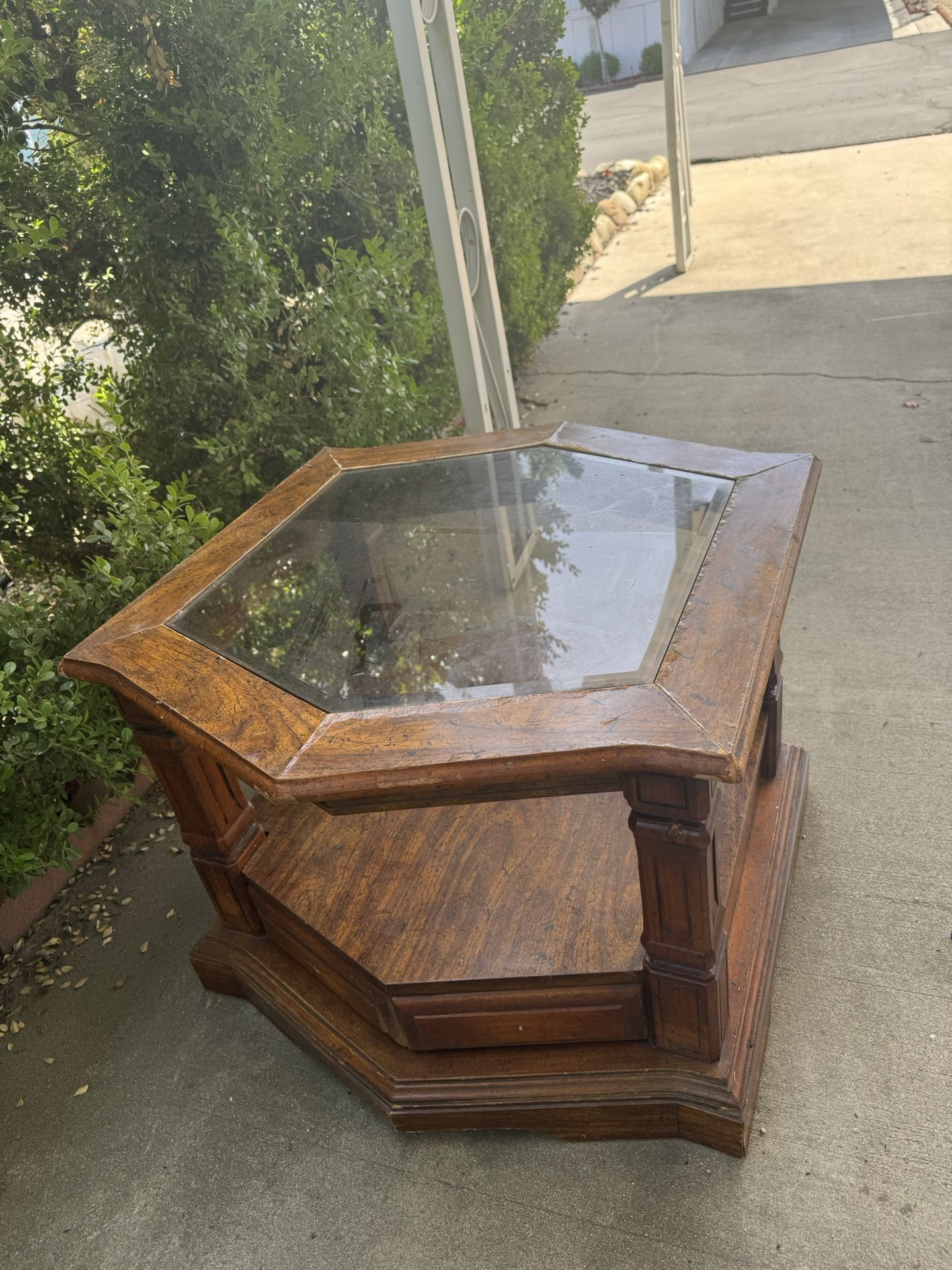 Glass Wooden End Table