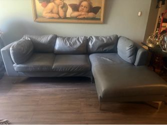 American Leather Co grey leather sectional couch!