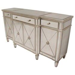 HOLLYWOOD GLAM STYLE SIDEBOARD BUFFET SERVER CABINET SILVER FINISH MIRROR