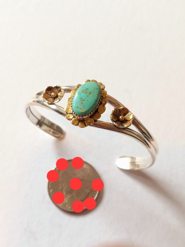 $150! Awesome Vintage Sterling Silver Alaska Gold Nuggets Turquoise Bracelet 