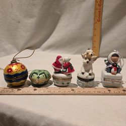 "Christmas" Porcelain Hinged Trinket Boxes, Lot Of 5 Collectables 