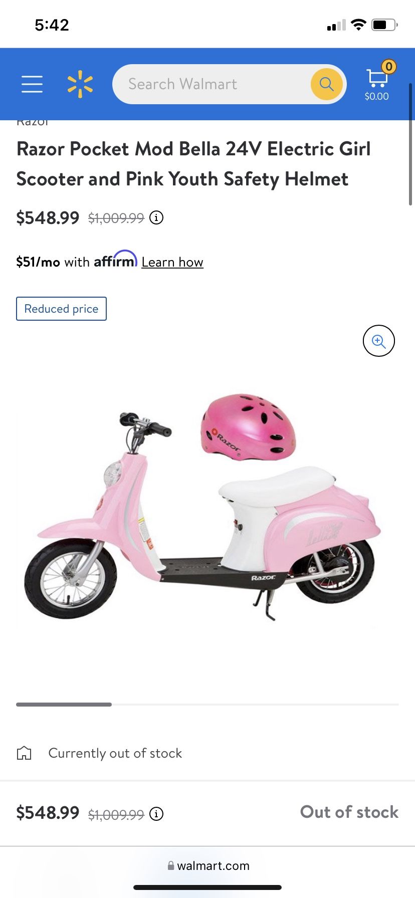 Razor Pocket Mod Bella 24V Electric Girl Scooter and Black Youth Safety Helmet