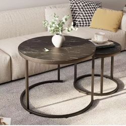 Round Nesting Coffee Table Side Set of 2 End Table