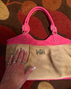 Coach Signature Tote Bag Pink and Tan