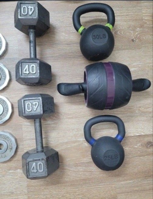 Gym weights. Dumbbells. Barbell.