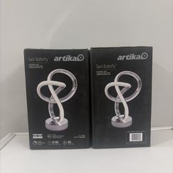 2 Artika Swirl Butterfly 11" Modern Dimmable Integrated LED Table Lamp - Chrome Brand new