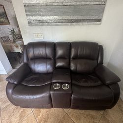 Dark Brown Reclining Loveseat Couch 