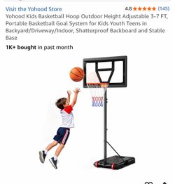 Yohood Kids Basketball Hoop Outdoor Height Adjustable 3-7 FT, Portable Basketball Goal System for Kids Youth Teens in Backyard/Driveway/Indoor, Shatte