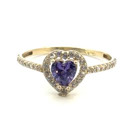 Woman’s Ladies 10k Yellow Gold Purple CZ Cubic Zirconia Heart Band Ring Size 8 GP3130757