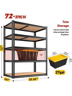 5-Tier Adjustable Storage Shelving Unit,, 2000 lbs Capacity, Heavy Duty Garage Shelves Metal
