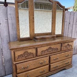 Oak Wardrobe And Mirror