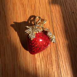 Gold Tone Enameled Strawberry Pin