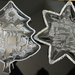 Vintage Crystal Glass Christmas Glass Serving Trays